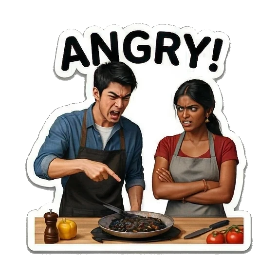 两人在厨房争吵生气 Culinary Couple Moments sticker for expressive chats and social replies.