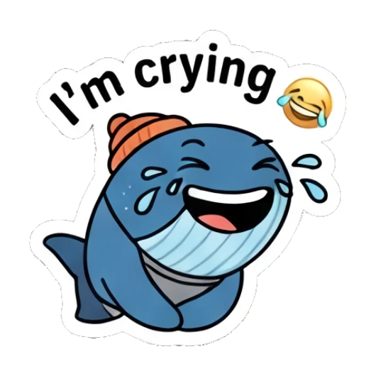 Laughing blue whale with tears of joy and I'm crying text Cool Blue Whale Vibes sticker for expressive chats and social replies.