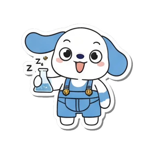 Puppy sleeping with test tubes and ZZZ Little Scientist Puppy sticker for expressive chats and social replies.