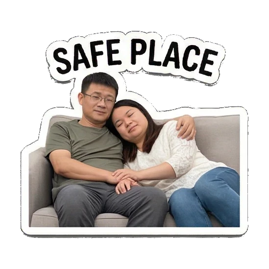 cuddling on sofa Sweet Couple Moments sticker for expressive chats and social replies.