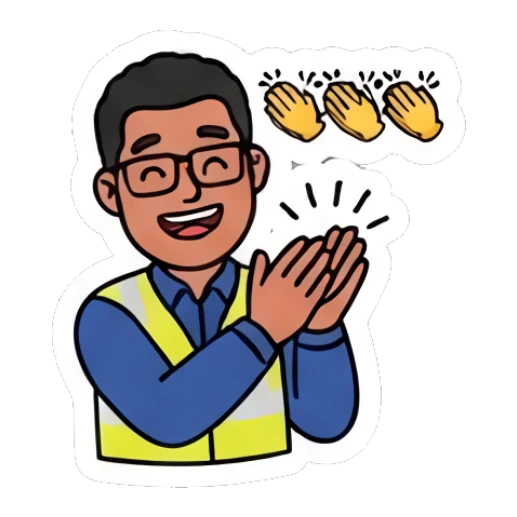 Worker clapping hands with a joyful expression Busy Worker Daily Life sticker for expressive chats and social replies.