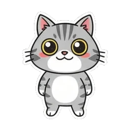 Gray tabby cat standing still and looking forward Cheerful Gray Tabby Adventures sticker for expressive chats and social replies.