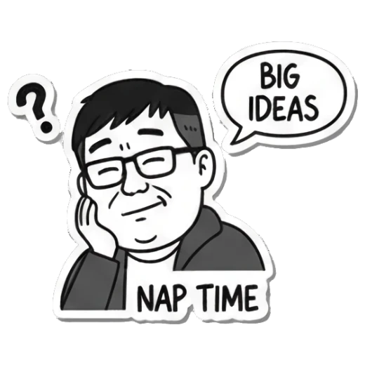 思考状态配Big Ideas Everyday Man Moods sticker for expressive chats and social replies.