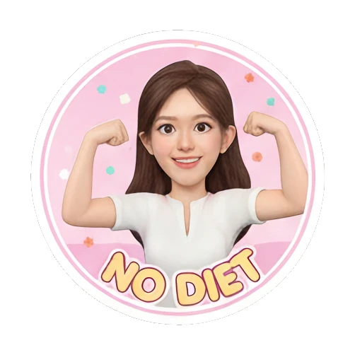 Girl flexing muscles, 'NO DIET' text, confident. Sweet Girl Daily Life sticker for expressive chats and social replies.