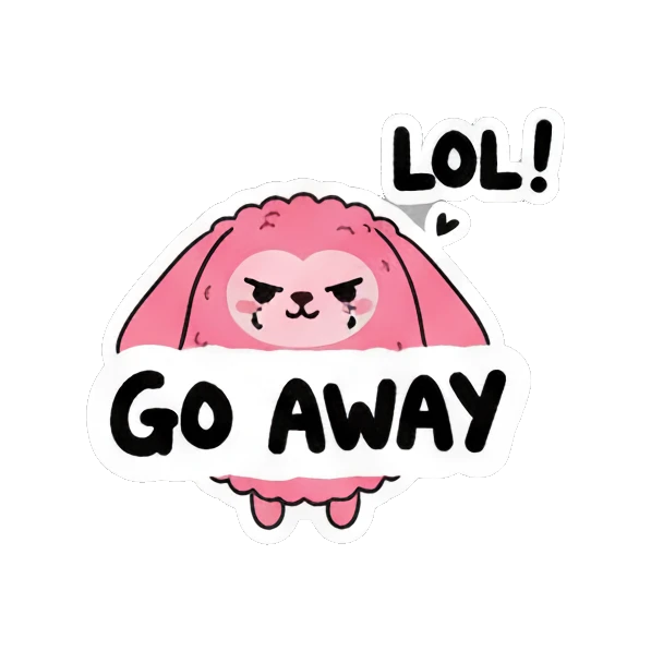 Pink creature laughing with tears of joy and HAUGHA text Pink Fluffy Buddy sticker for expressive chats and social replies.