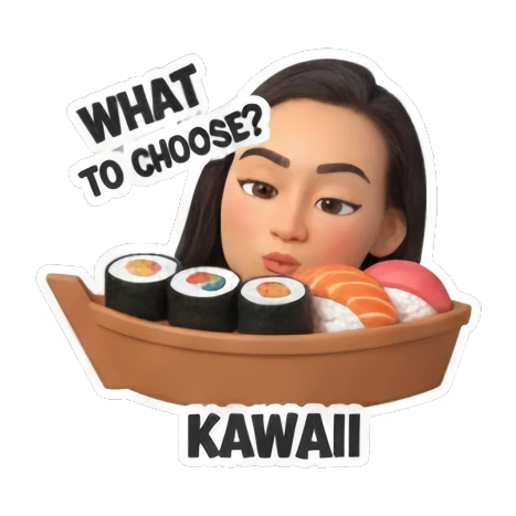 Girl looking at a sushi boat with kawaii expression Sushi Lover Girl sticker for expressive chats and social replies.
