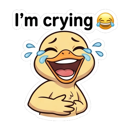 Duckling laughing hysterically with tears of joy Cheerful Little Duckling sticker for expressive chats and social replies.