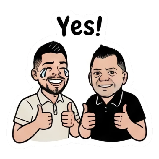 Twin brothers giving thumbs up with 'Yes!' text. Twin Brothers Daily Vibe sticker for expressive chats and social replies.