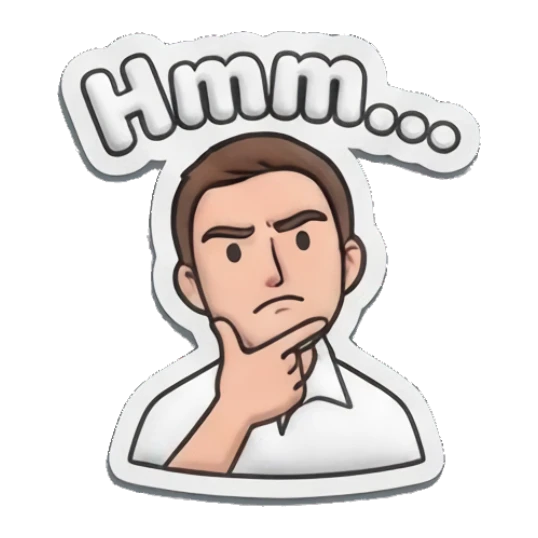 Man thinking with hand on chin and serious look with text Hmm... Everyday Guy Expressions sticker for expressive chats and social replies.