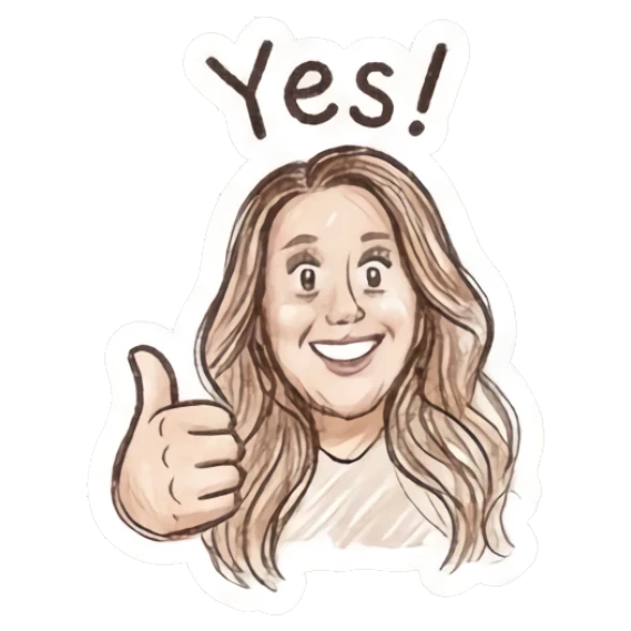 Girl giving a thumbs up, smiling, text Yes Charming Doodle Girl Expressions sticker for expressive chats and social replies.
