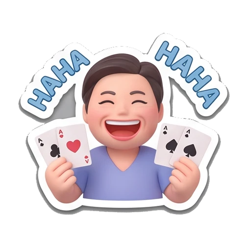 Laughing with cards Playful Card Gamer sticker for expressive chats and social replies.