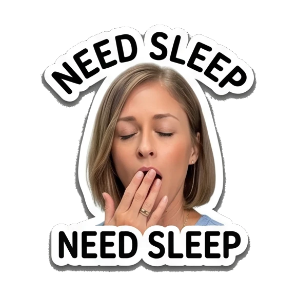 Woman yawning and looking tired with Need Sleep text Daily Life of a Modern Woman sticker for expressive chats and social replies.