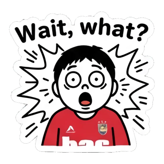 Surprised soccer boy with wide eyes and 'Wait, what?' text Keith Haring Style Soccer Boy sticker for expressive chats and social replies.