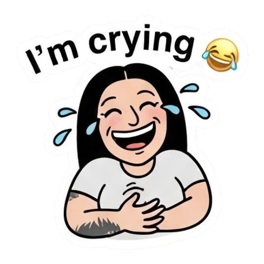 Laughing girl with tears of joy saying I'm crying. Cool Girl Daily Vibes sticker for expressive chats and social replies.