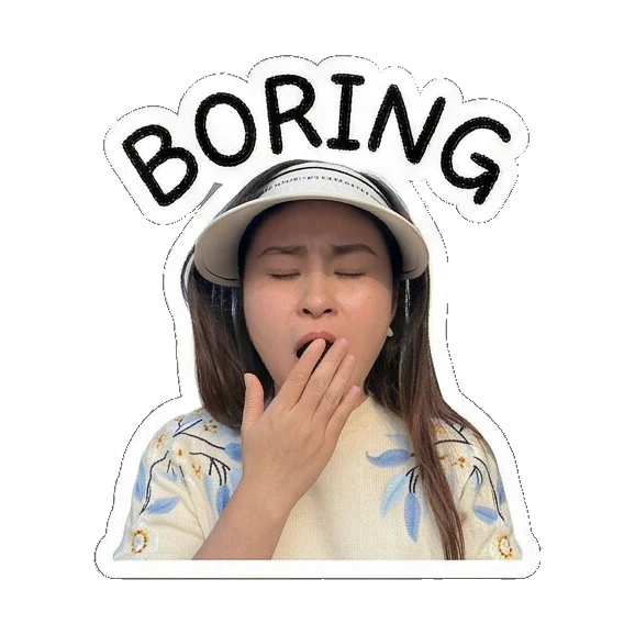 女子打哈欠“BORING” Visor Girl's Daily Moods sticker for expressive chats and social replies.