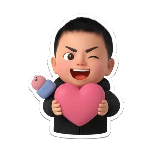 Boy holding heart and winking with love Little Boy Daily Vibes sticker for expressive chats and social replies.