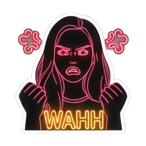 发光女孩沮丧WAHH Neon Glow Girl sticker for expressive chats and social replies.