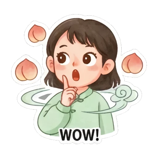 惊讶表情配桃子元素 Zen Girl Daily Life sticker for expressive chats and social replies.