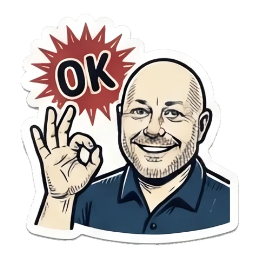 Bald man making an OK gesture with a smile, text OK Bald Guy Daily Vibes sticker for expressive chats and social replies.