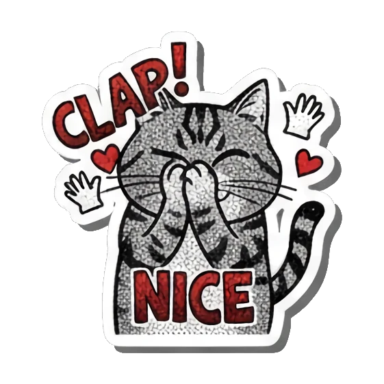 Clapping cat Gritty Punk Tabby sticker for expressive chats and social replies.