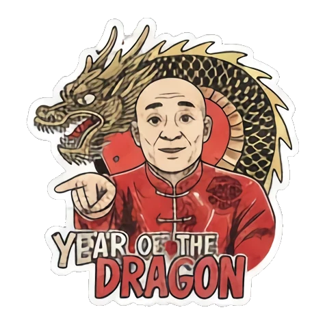大叔喝茶悠闲放松 Bald Uncle Lunar New Year sticker for expressive chats and social replies.