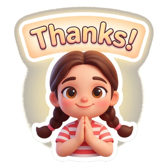 Girl with hands together saying thanks Cute Braided Girl Daily sticker for expressive chats and social replies.