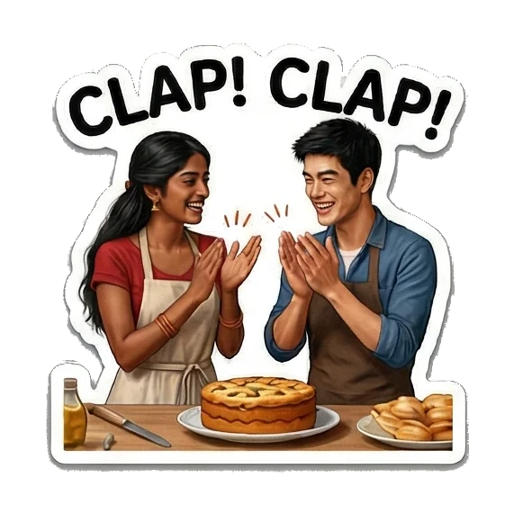 情侣在厨房开心鼓掌 Culinary Couple Moments sticker for expressive chats and social replies.