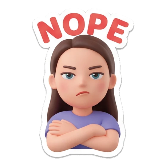 Girl looking annoyed with arms crossed and Nope text Cheerful Girl Daily Expressions sticker for expressive chats and social replies.