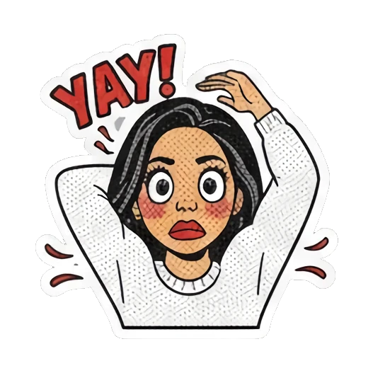 兴奋举手欢呼 Retro Comic Girl Vibes sticker for expressive chats and social replies.