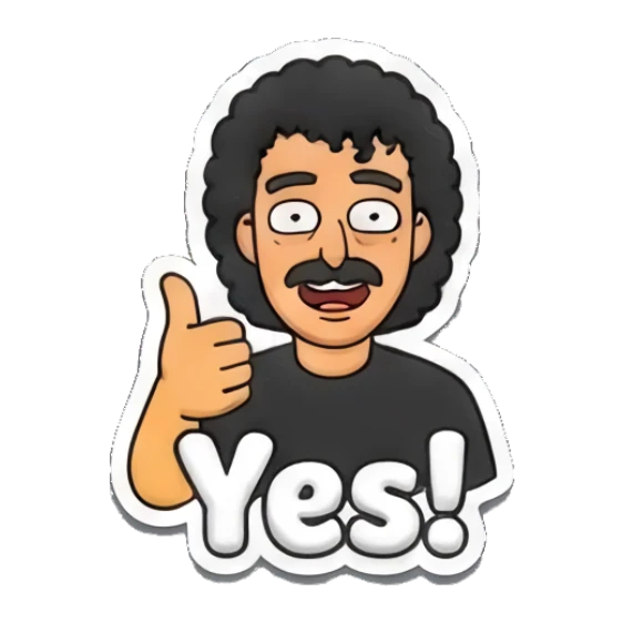 Man giving a thumbs up with a smile and text Yes! Curly Hair Guy Adventures sticker for expressive chats and social replies.