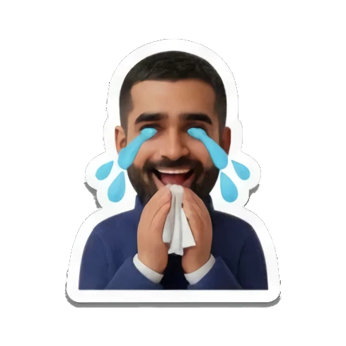 Bearded man wiping tears with tissue with text SOB Cheerful Bearded Professional sticker for expressive chats and social replies.