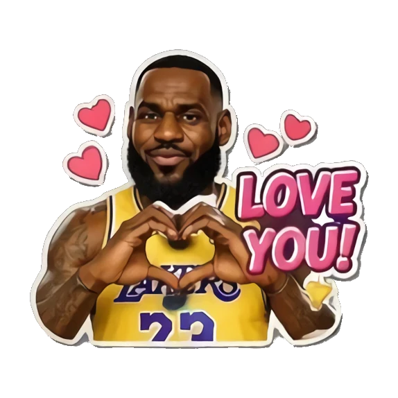 LeBron making a heart shape with hands and text LOVE YOU! LeBron Court Vibes sticker for expressive chats and social replies.