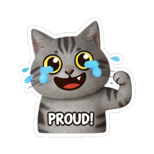 骄傲自豪的猫咪 Gray Tabby Cat Expressions sticker for expressive chats and social replies.