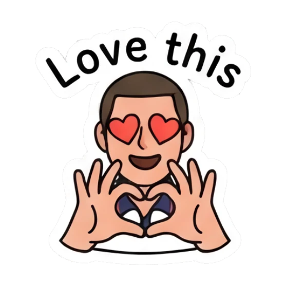 Young man making a heart shape with his hands and heart eyes. Daily Life of a Cool Guy sticker for expressive chats and social replies.