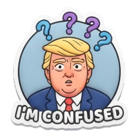 Trump looking confused with question marks, text I'M CONFUSED “DUMP TRUMP!” sticker for expressive chats and social replies.