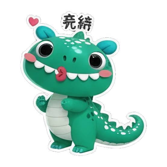 Dino blowing a kiss with 亮晶 text Cheerful Green Dino Adventures sticker for expressive chats and social replies.