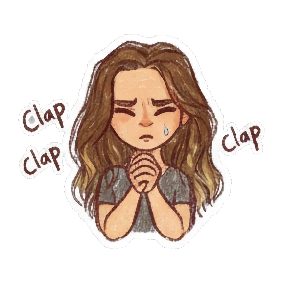 Happy girl clapping hands with text Yes Curly Haired Girl Daily Vibes sticker for expressive chats and social replies.