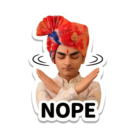 Young Indian boy crossing arms in a firm no gesture. Indian Prince Expressions sticker for expressive chats and social replies.