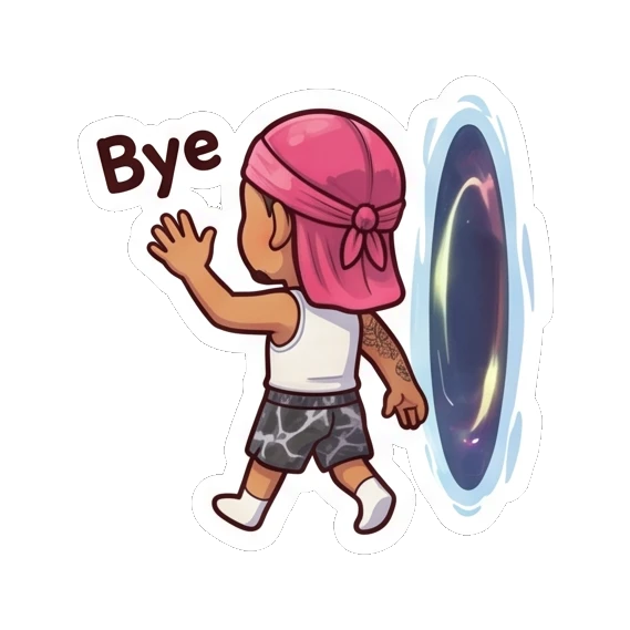 Guy waving goodbye while walking into a portal Cool Durag Guy sticker for expressive chats and social replies.