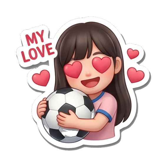 Girl hugging soccer ball with heart eyes and MY LOVE text Soccer Girl Daily Life sticker for expressive chats and social replies.