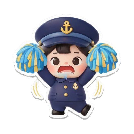 Q版船长举花球加油 Chibi Sailor's Daily Expressions sticker for expressive chats and social replies.