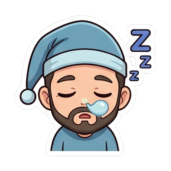 Bearded man sleeping with nightcap Cheerful Bearded Guy sticker for expressive chats and social replies.