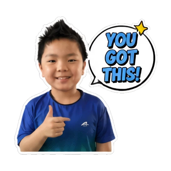 Young boy pointing forward with 'YOU GOT THIS!' text Energetic Boy Daily Expressions sticker for expressive chats and social replies.