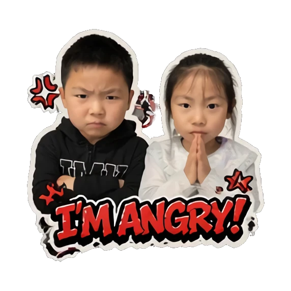 Boy and girl looking angry with red I'M ANGRY text Hip-hop Kids Duo sticker for expressive chats and social replies.
