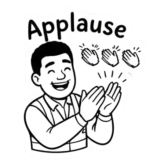 Man in safety vest clapping hands with text Applause Working Guy Daily Vibes sticker for expressive chats and social replies.
