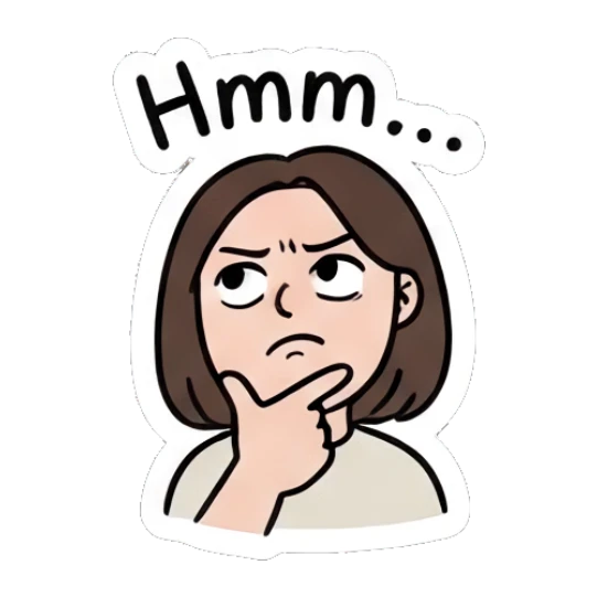 Girl with glasses resting chin on hand, thoughtful expression. Daily Life of a Girl sticker for expressive chats and social replies.