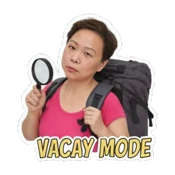 Curious, 'VACAY MODE' Travel Adventures sticker for expressive chats and social replies.