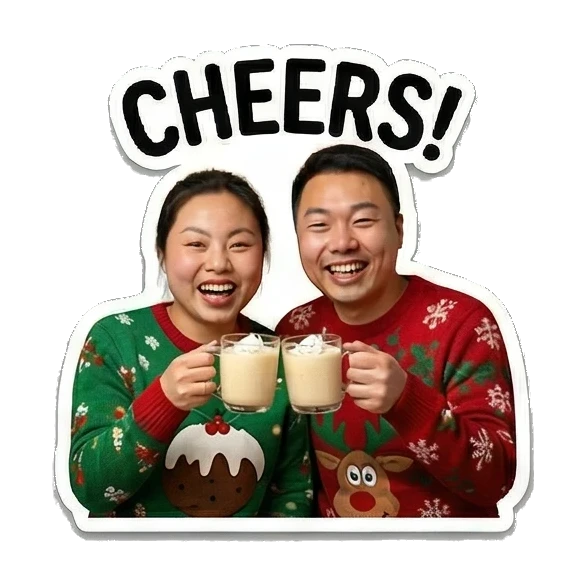 Couple wearing reindeer antlers Christmas Couple Adventures sticker for expressive chats and social replies.