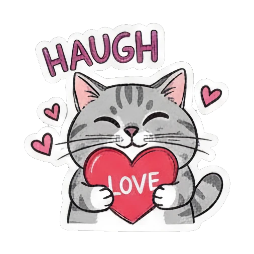 Cat holding a heart Playful Gray Tabby Diary sticker for expressive chats and social replies.
