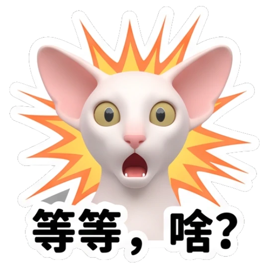 Shocked Sphynx cat with '等等, 啥?' text Sphynx Cat Daily Vibes sticker for expressive chats and social replies.